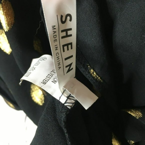 Shein Womens Black Blouse Gold Spots Large NEW - Picture 4 of 8